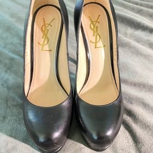 Authentic platform YSL black leather stiletto pumps 35 1/2 gently used 5 5.5